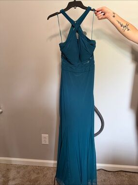 Morgan & Co. Teal Cross-Back Maxi Dress